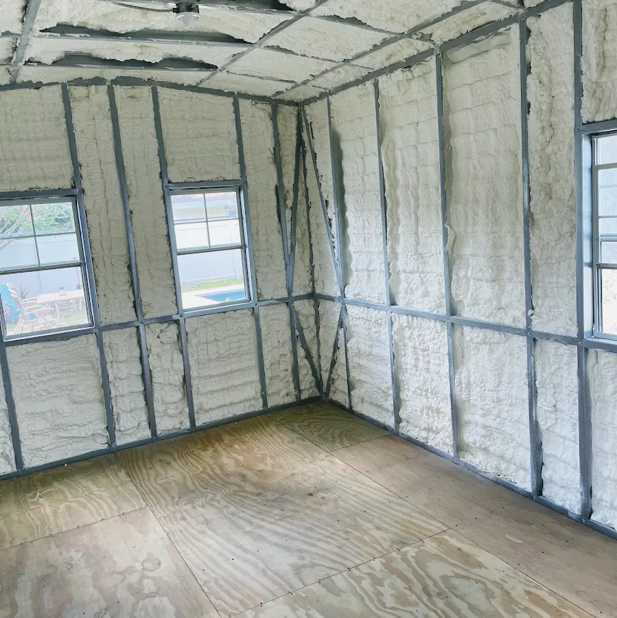 Closed-cell spray foam insulation applied to wall cavities in a residential project in Leesburg